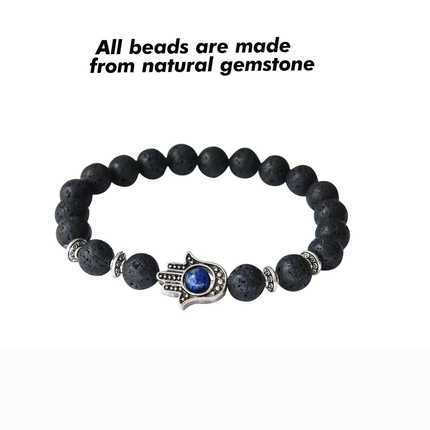 Hamsa Bracelet 6mm Natural Beads with Elastic Cord