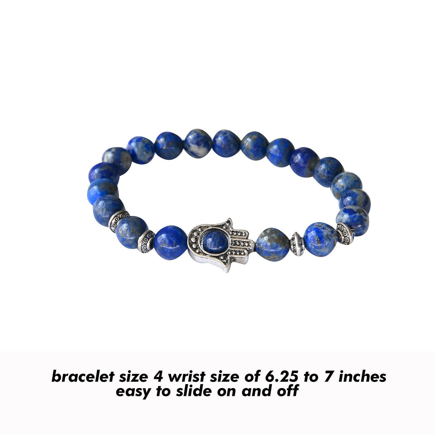 Hamsa Bracelet 6mm Natural Beads with Elastic Cord