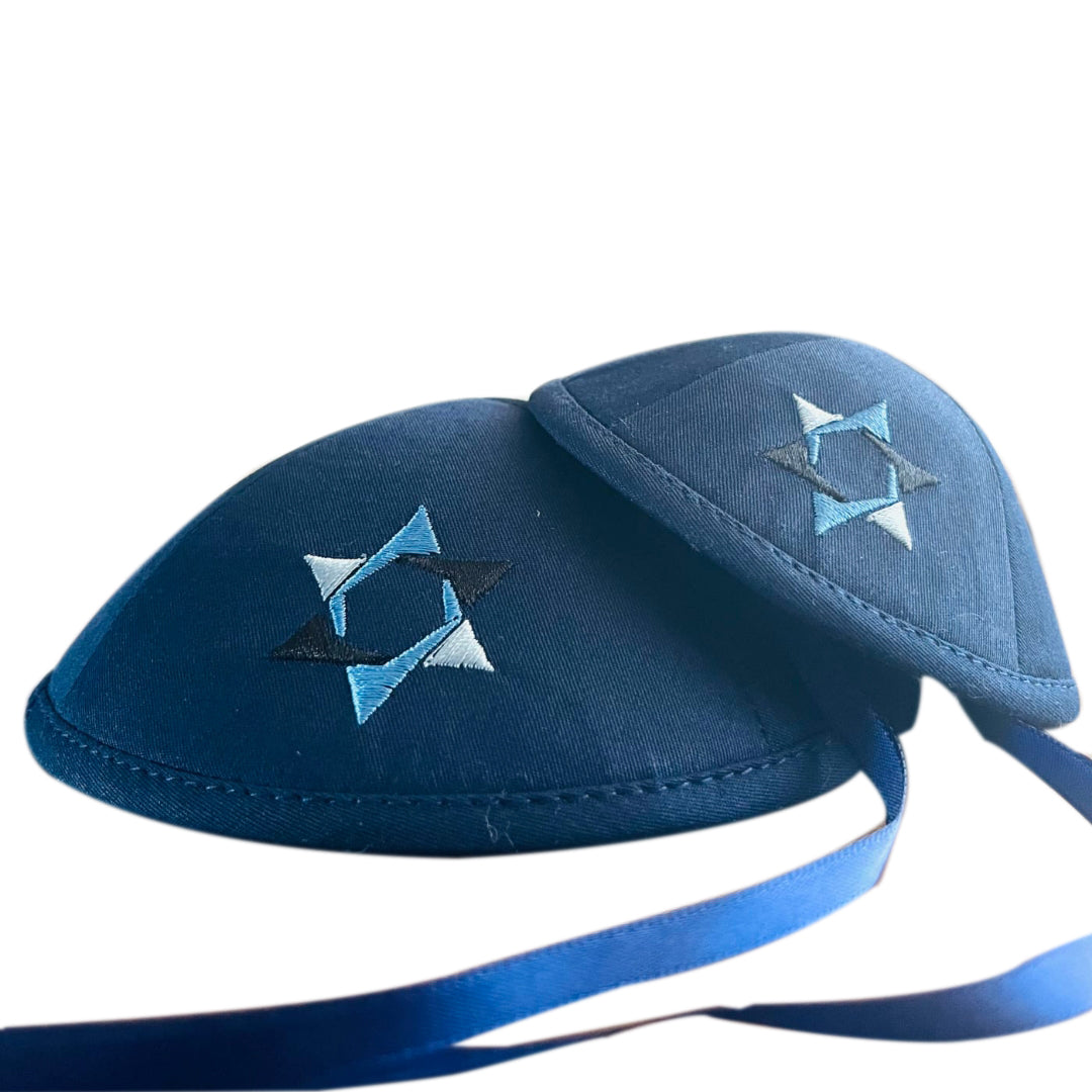 Father and baby boy matching Magen David cotton kippah for Brit Milah