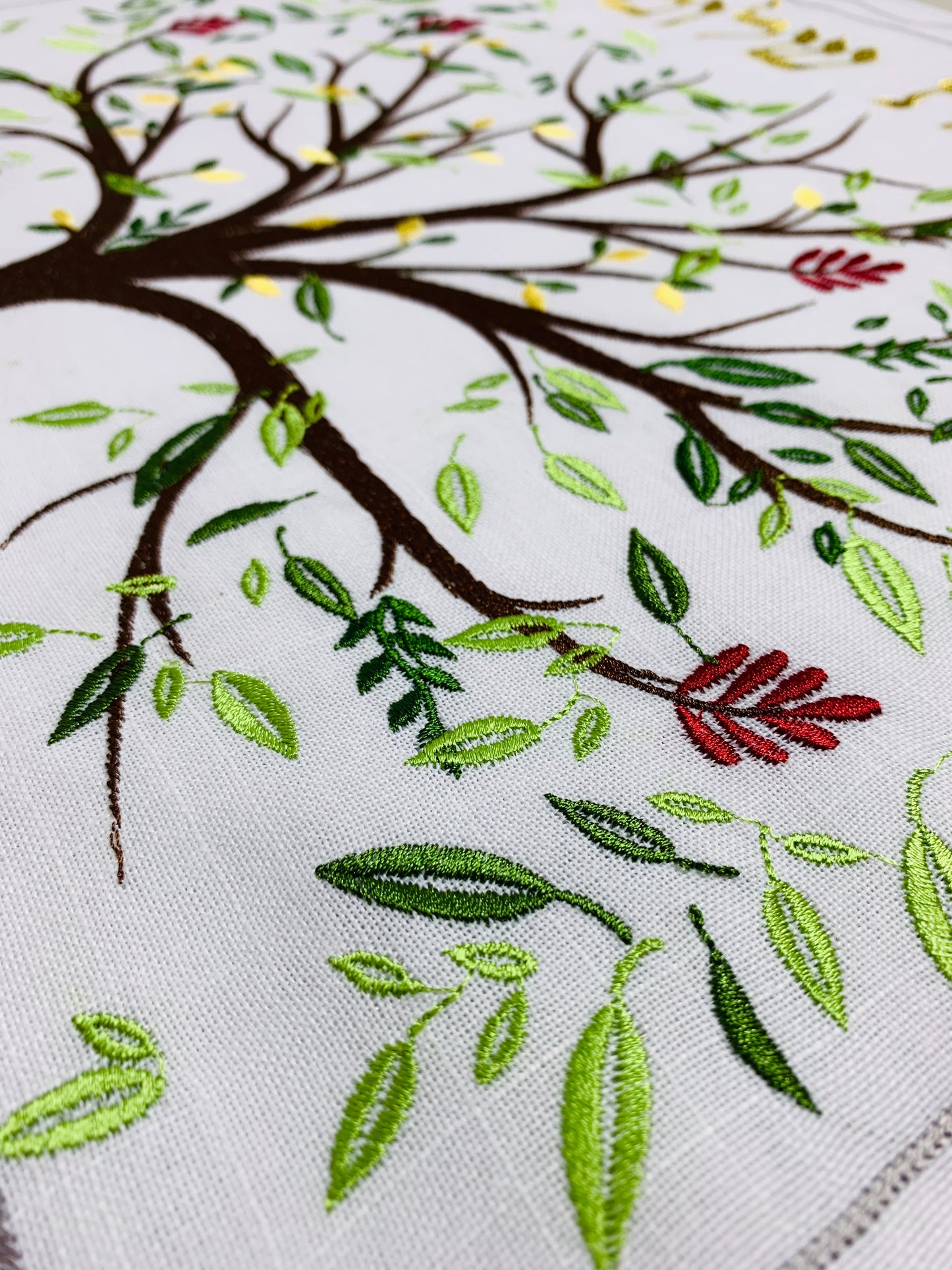 All Linen Embroidered Tree of Life עץ החיים Challah Cover