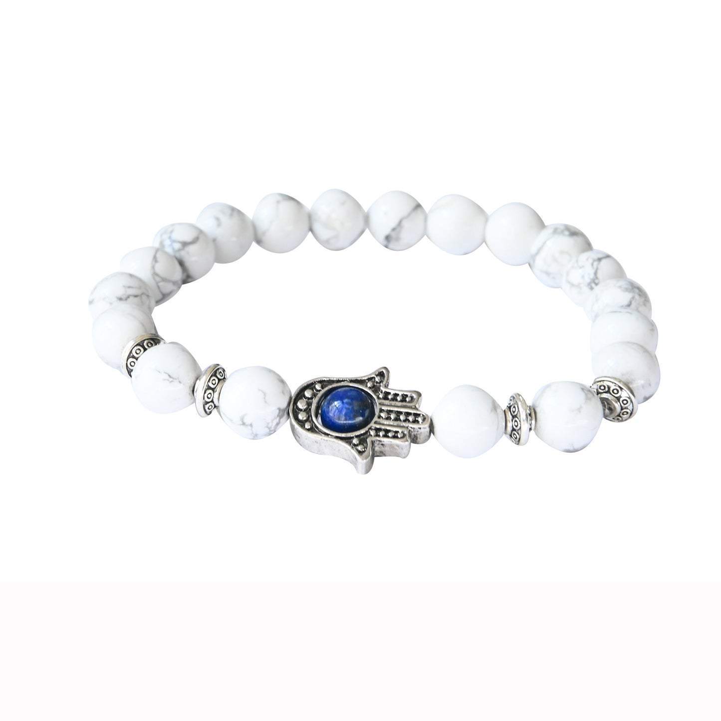 Hamsa Bracelet 6mm Natural Beads with Elastic Cord