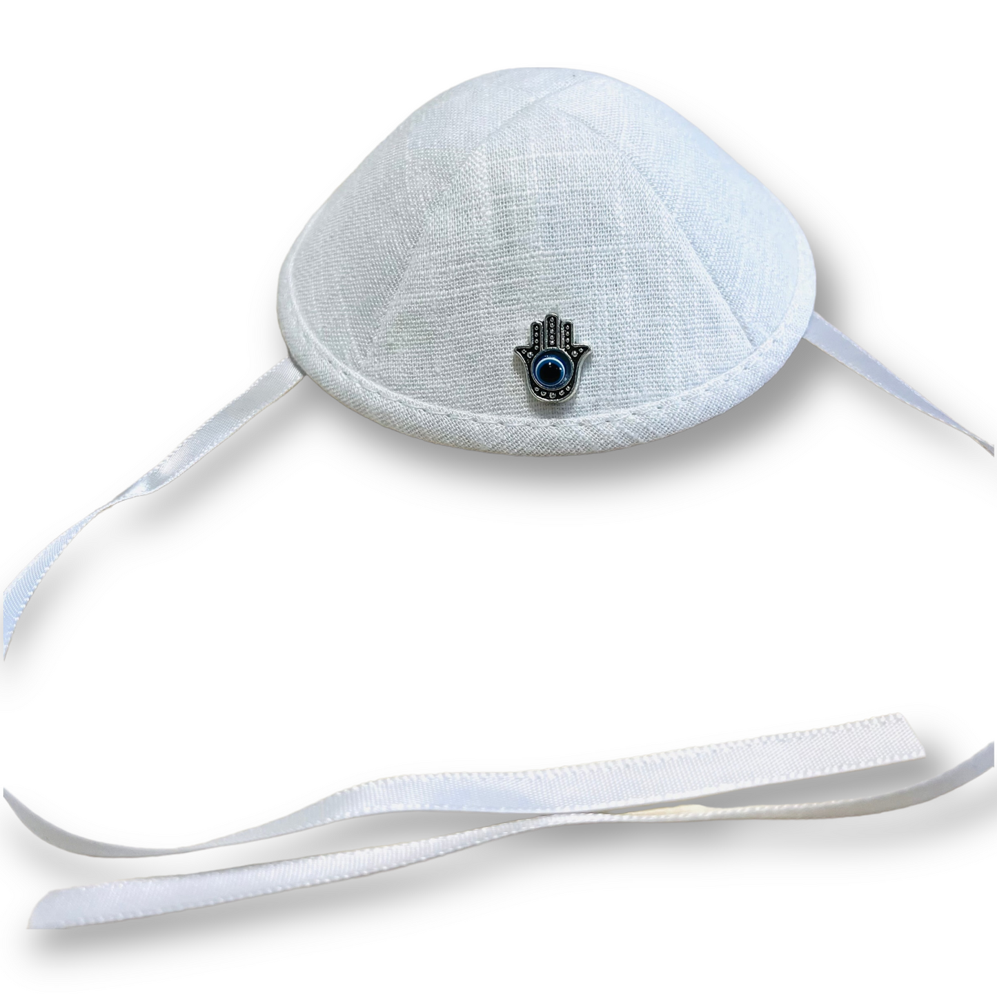 Father and baby boy matching Hamsa linen kippah for Brit Milah