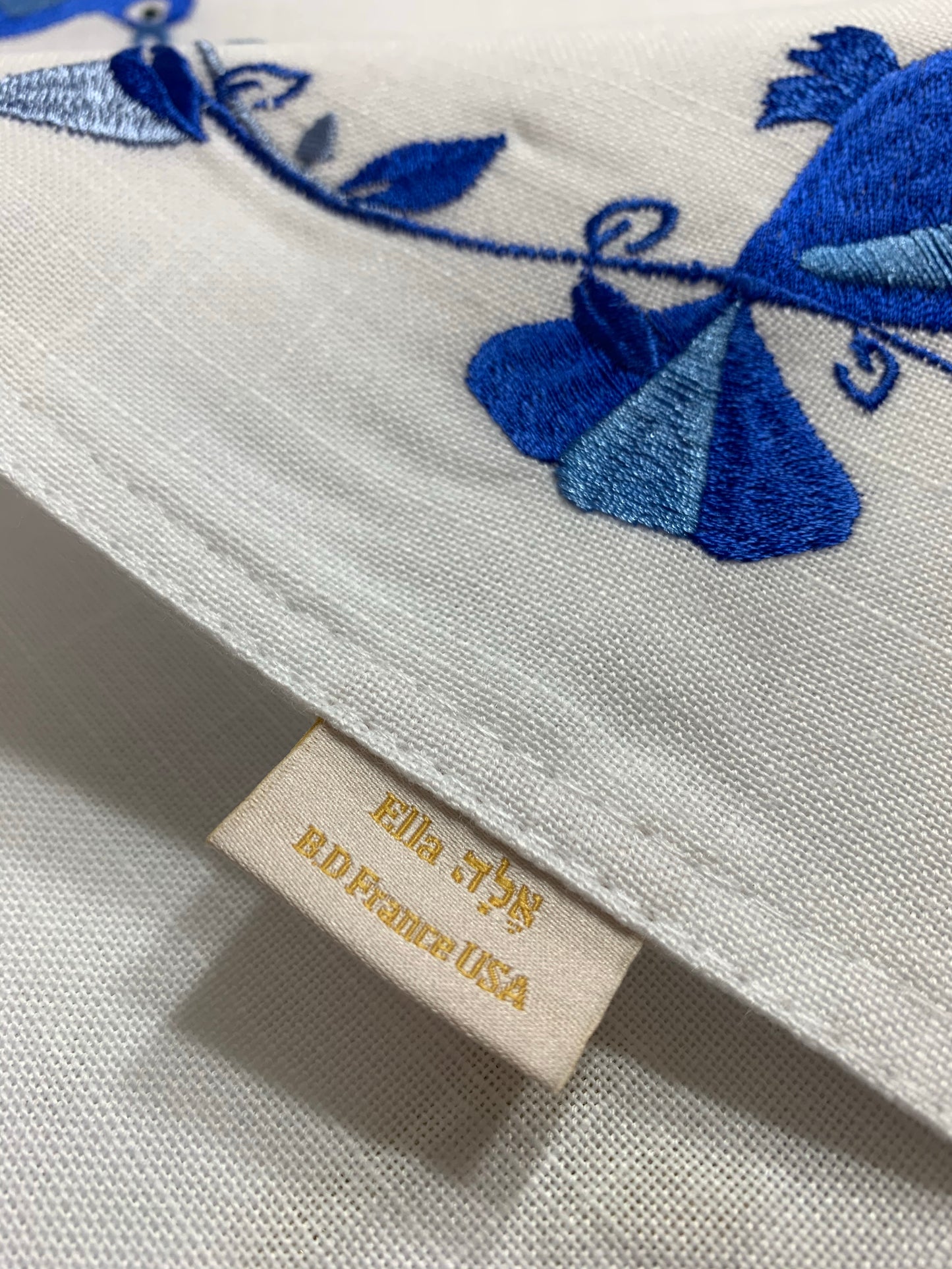 All Linen Embroidered Blue Bird Challah Cover