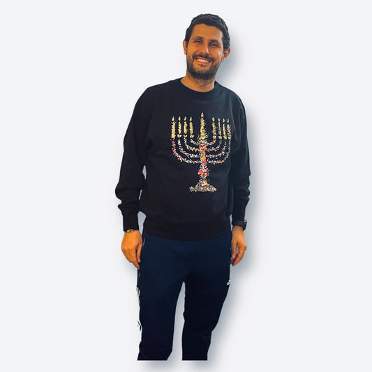 Unisex colorful menorah Hanukkah cotton sweatshirts