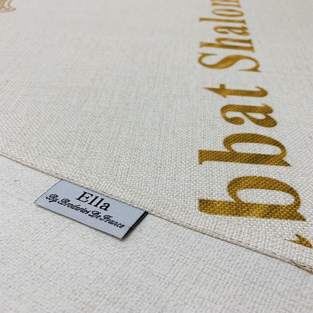 Gold Shabbat Shalom Tablecloth Linen Cotton Blend