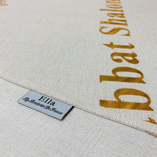 Gold Shabbat Shalom Tablecloth Linen Cotton Blend
