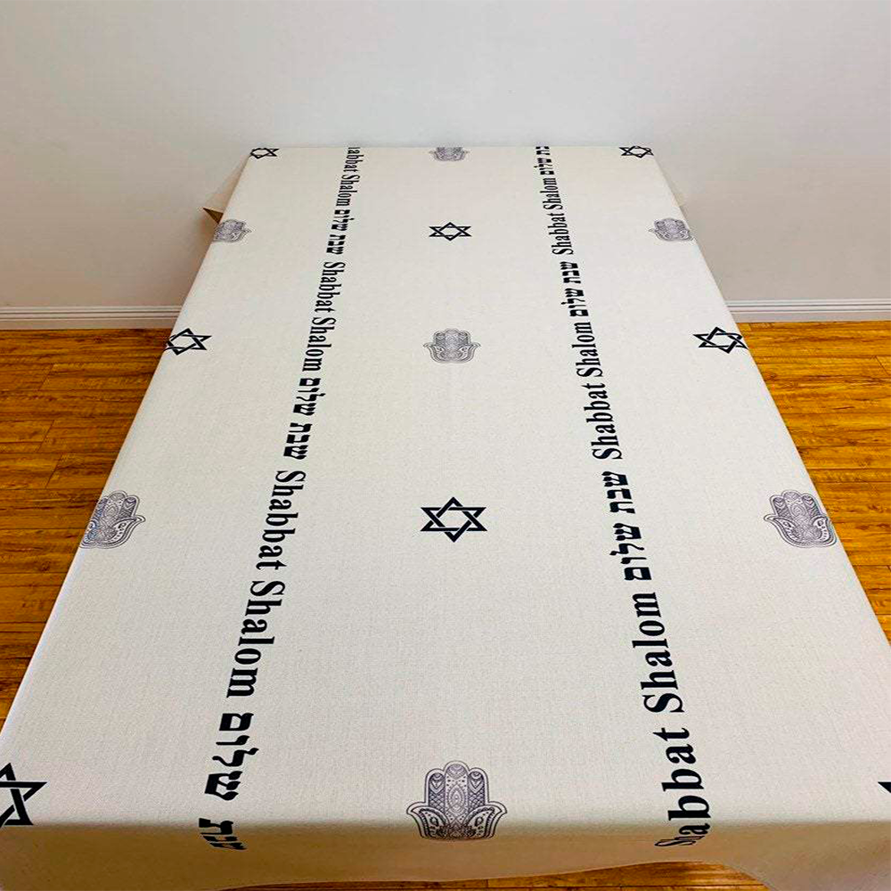 Black Shabbat Shalom Tablecloth