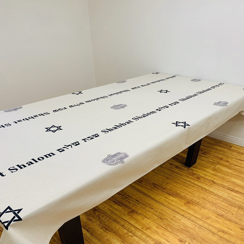 Black Shabbat Shalom Tablecloth