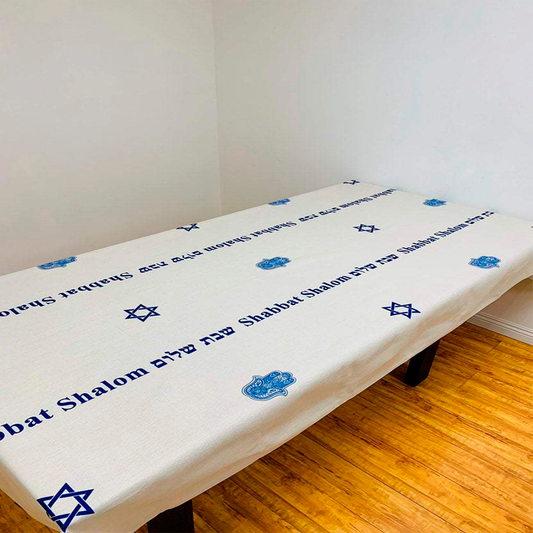 Blue Shabbat Shalom Tablecloth