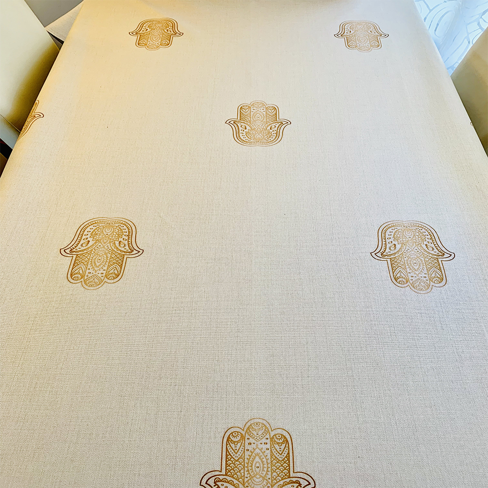 Gold Hamsa Tablecloth. Original Design by Broderies de France