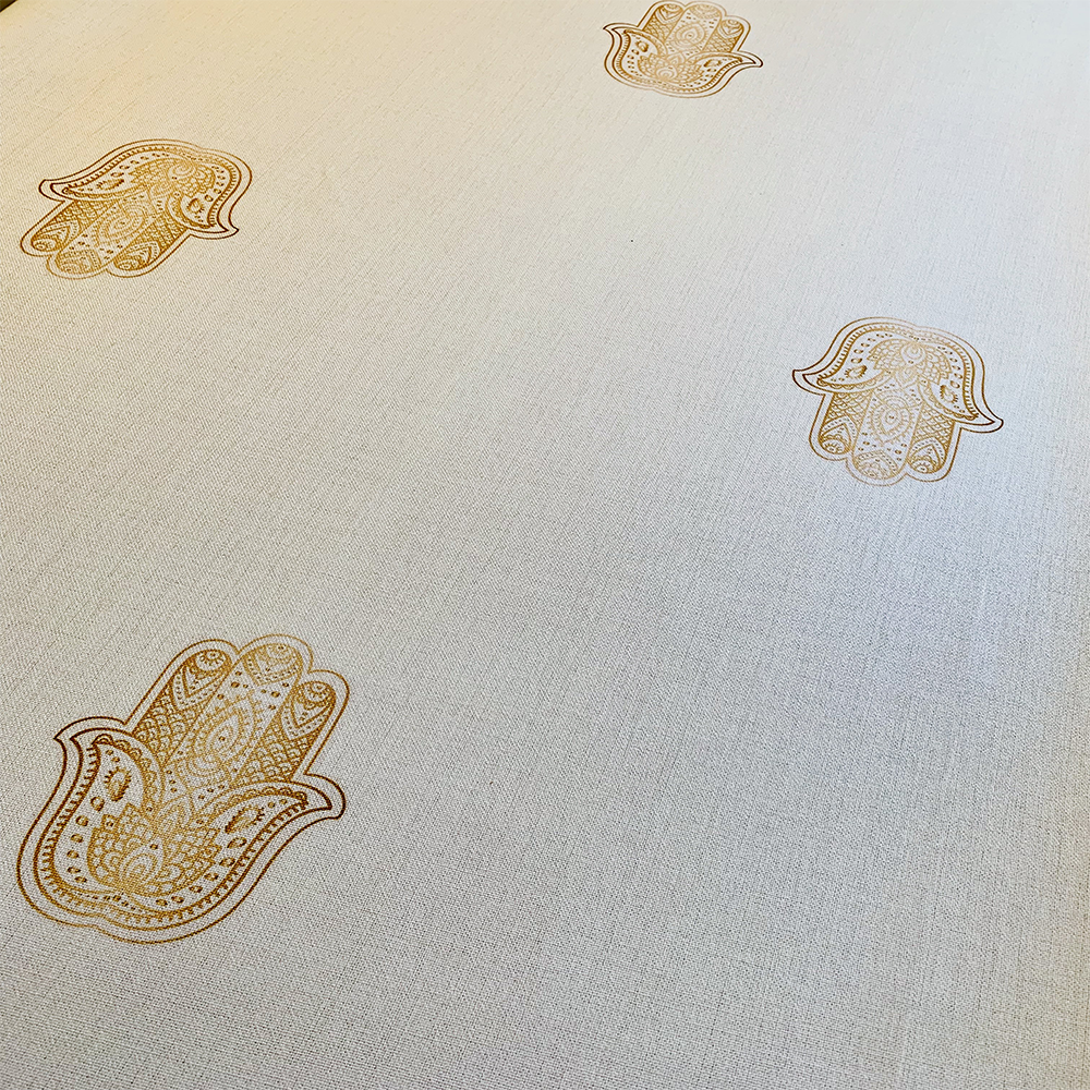 Gold Hamsa Tablecloth. Original Design by Broderies de France