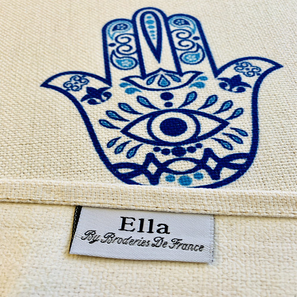 Blue Hamsa Tablecloth. Original Design by Broderies de France