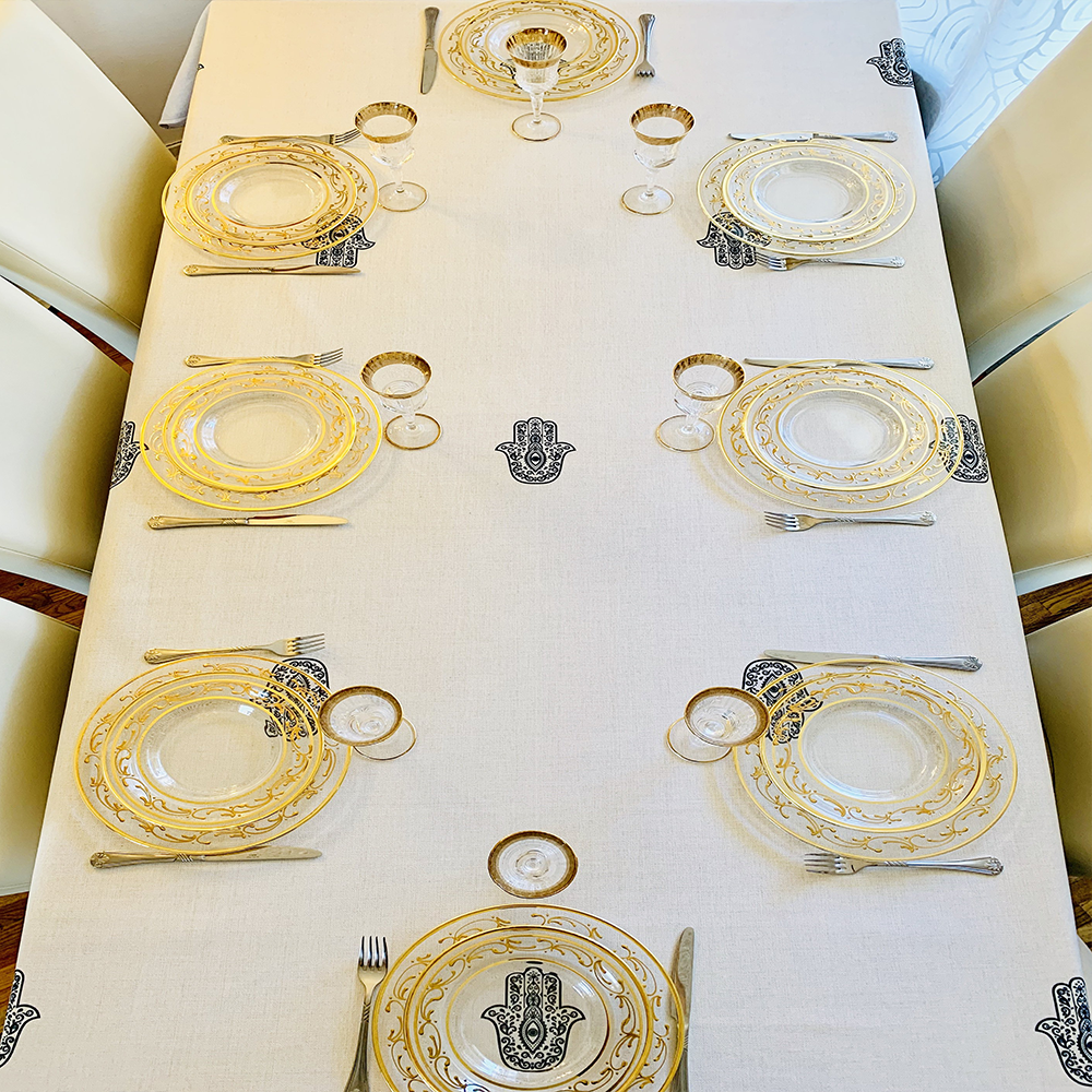 Black Hamsa Tablecloth. Original Design by Broderies de France