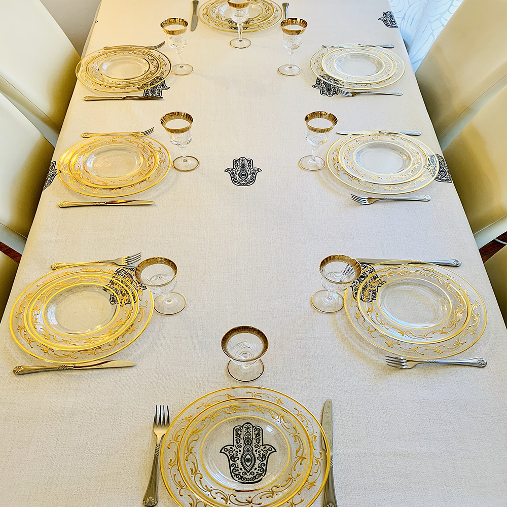 Black Hamsa Tablecloth. Original Design by Broderies de France
