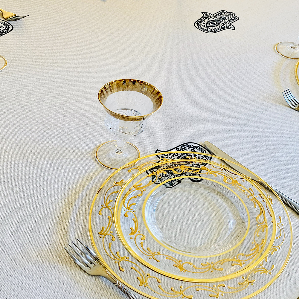 Black Hamsa Tablecloth. Original Design by Broderies de France