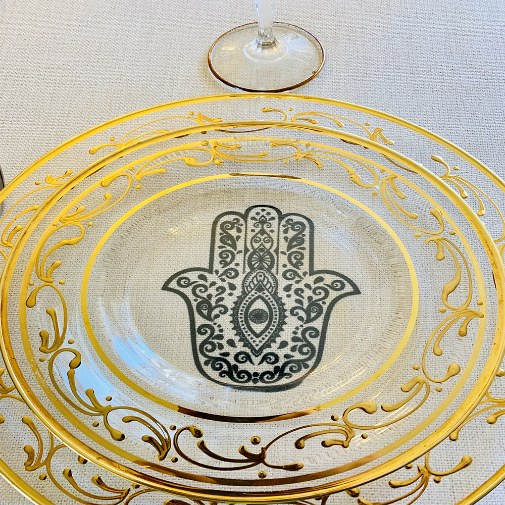 Black Hamsa Tablecloth. Original Design by Broderies de France