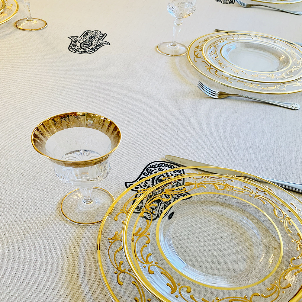 Black Hamsa Tablecloth. Original Design by Broderies de France