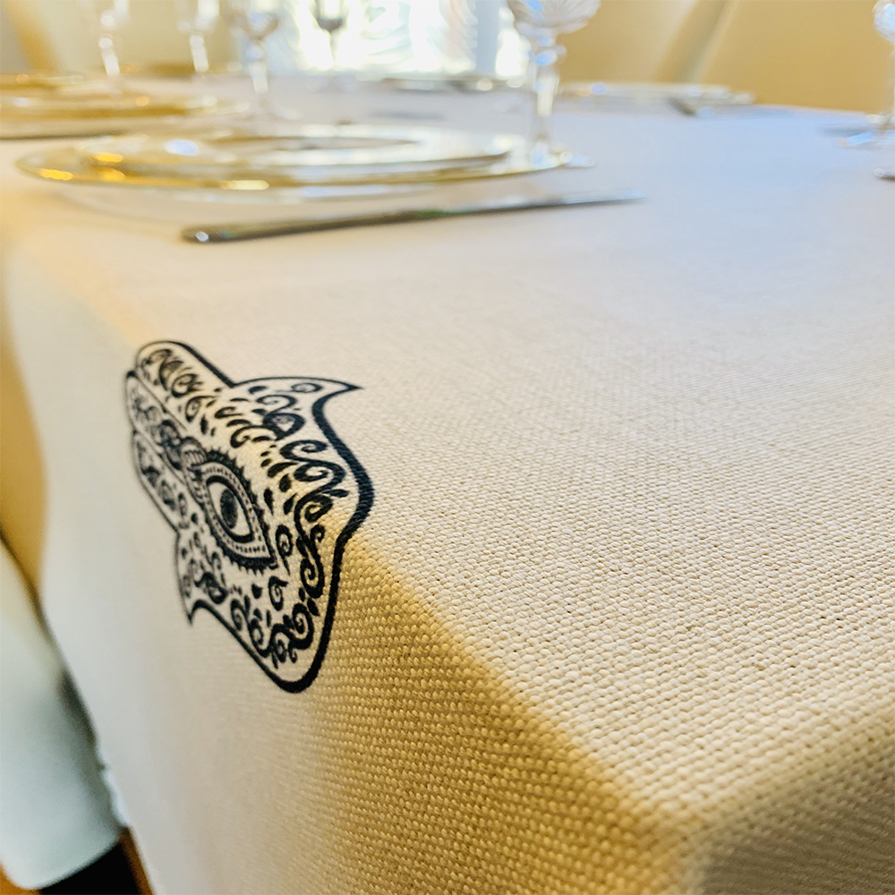 Black Hamsa Tablecloth. Original Design by Broderies de France