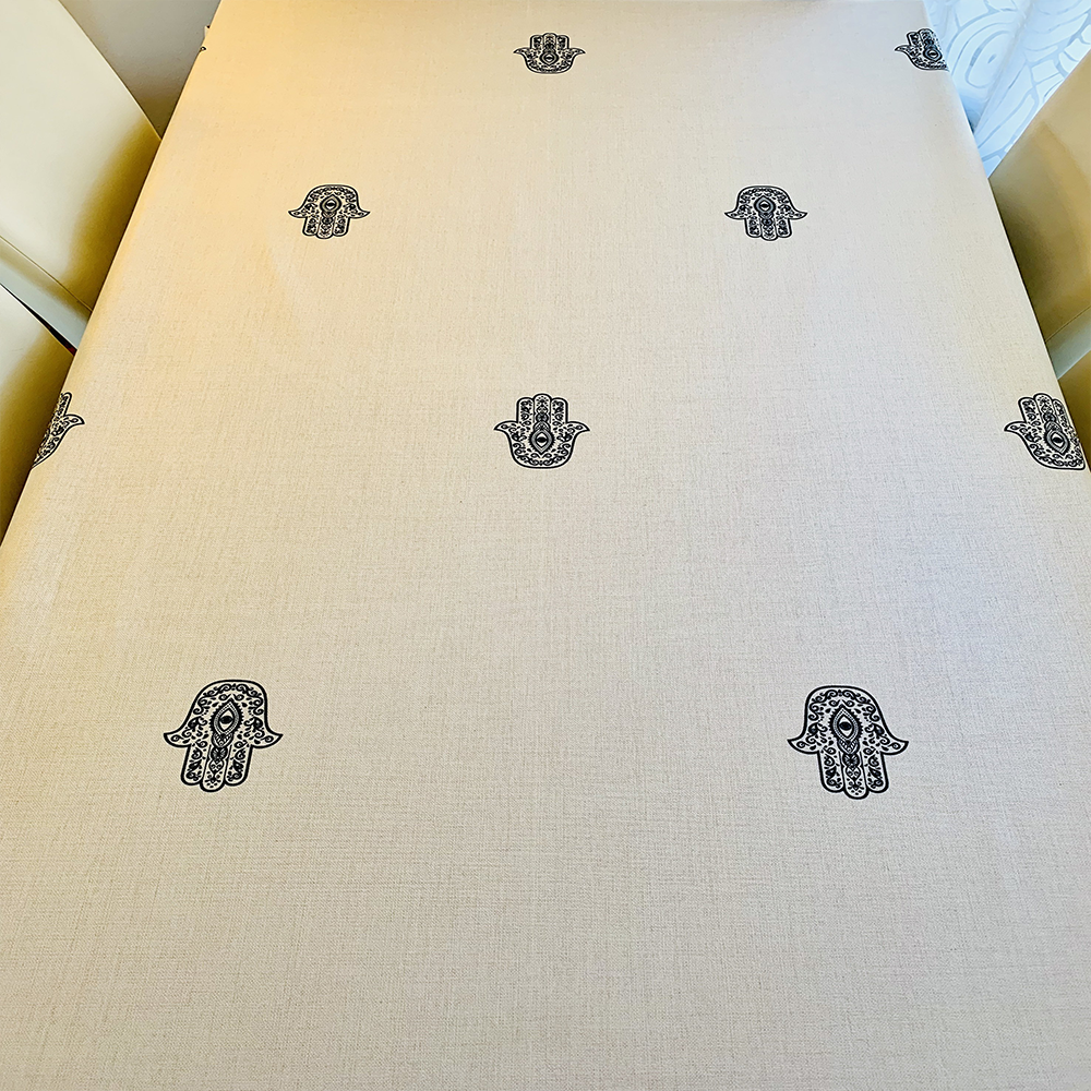 Black Hamsa Tablecloth. Original Design by Broderies de France