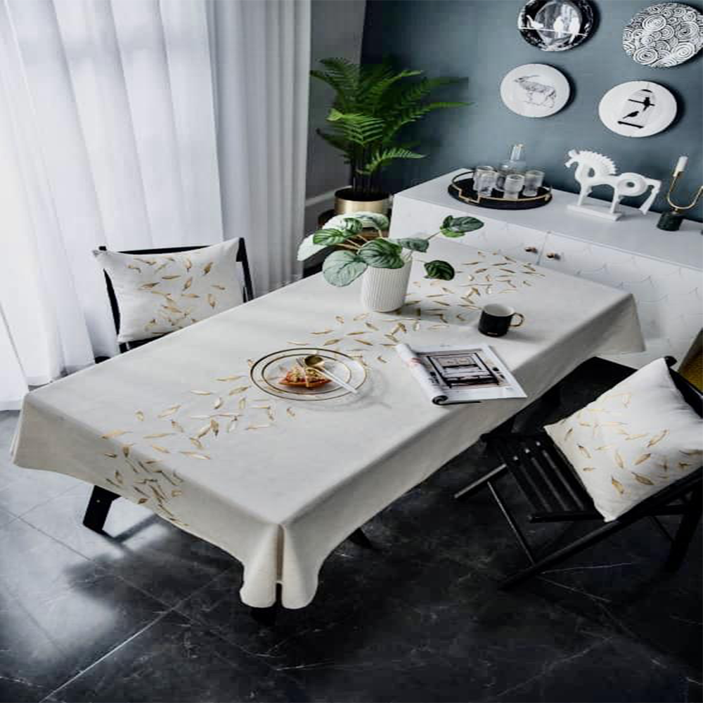 Gold leaves embroidered on beautiful soft waterproof linen. + 2 Matching pillowcases.