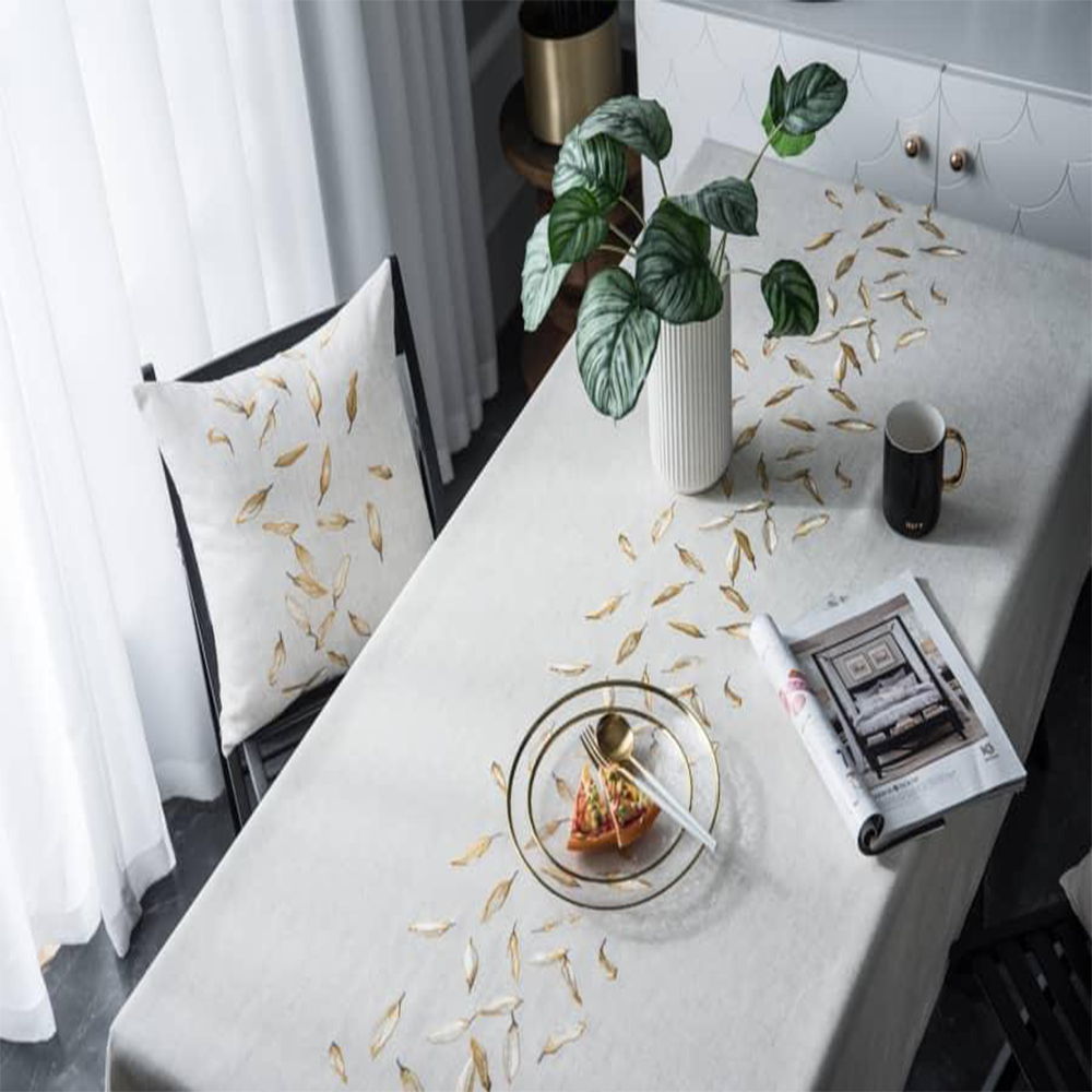 Gold leaves embroidered on beautiful soft waterproof linen. + 2 Matching pillowcases.