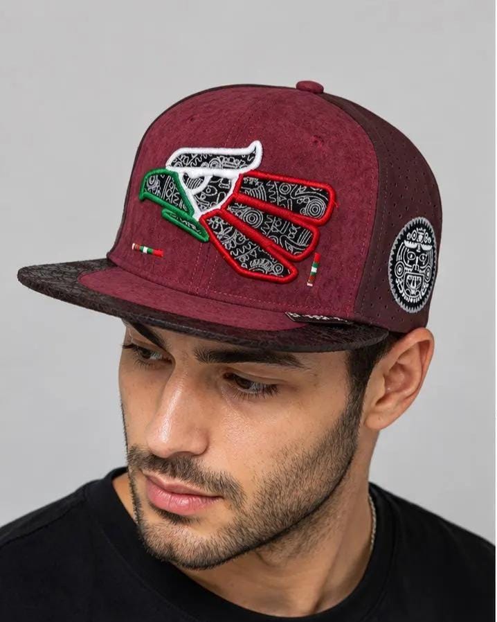 Embroidered Mexican Heritage Flat Bill Snapback Hat | Suede Aztec Patch Cap