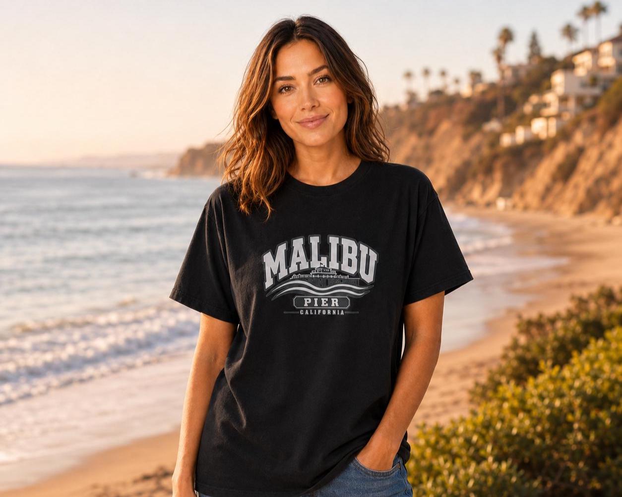 Malibu Pier California Unisex Graphic T-Shirt – Vintage Coastal Souvenir Tee