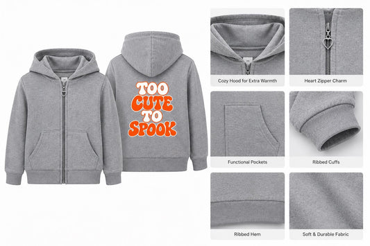 Too Cute to Spook Kids’ Halloween Zip-Up Hoodie – Gray