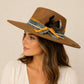 Handmade Suede Fedora Hat – Western Boho Style with Feather, Denim, Chain