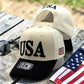USA Embroidered Snapback Hat | Cream Black American Flag Cap, Breathable Performance Baseball Style