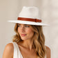 Woven Straw Fedora Hat | Wide Brim Sun Protection, Faux Leather Band