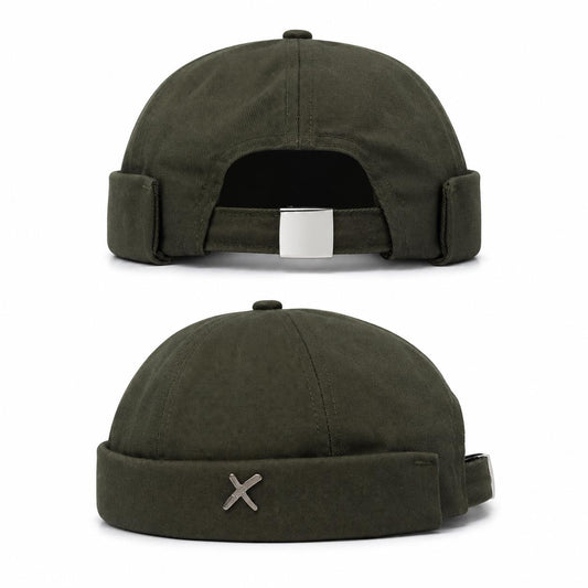 Olive Green Cotton Twill Docker Hat | Adjustable Sailor Cap with Metal Accent