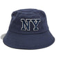 Navy Blue Embroidered NY Bucket Hat | Cotton Travel Sun Fisherman Cap