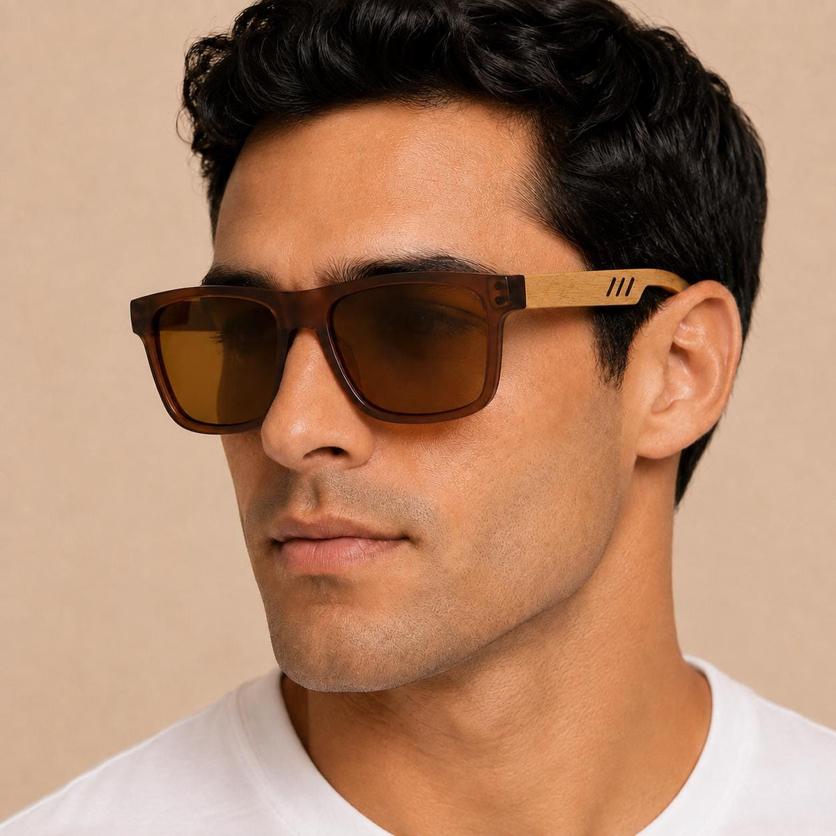 Unisex Square Bamboo Sunglasses – Wooden Arm Fashion Shades for Men and Women