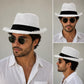 Woven Fedora Hat | Frayed Brim, Black Band, Unisex Summer Sun Hat