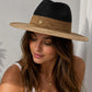 Two-Tone Straw Fedora Hat with Gold Bee Charm | Wide Brim Summer Beach Style