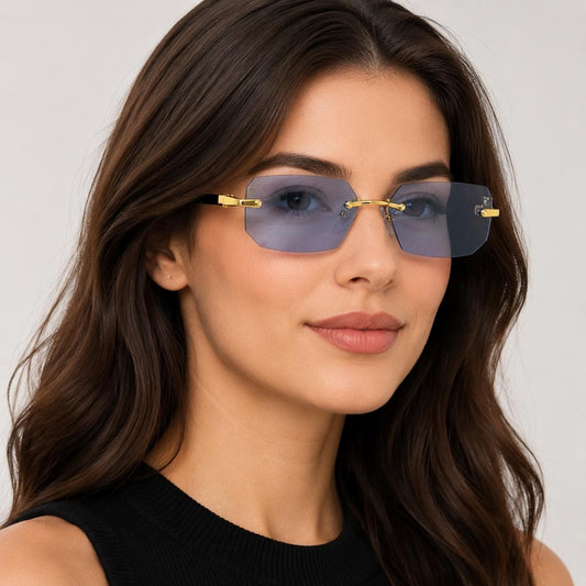 Luxury Rimless Rectangle Sunglasses | Gold Metal Frame | UV400 Fashion Shades for Men & Women