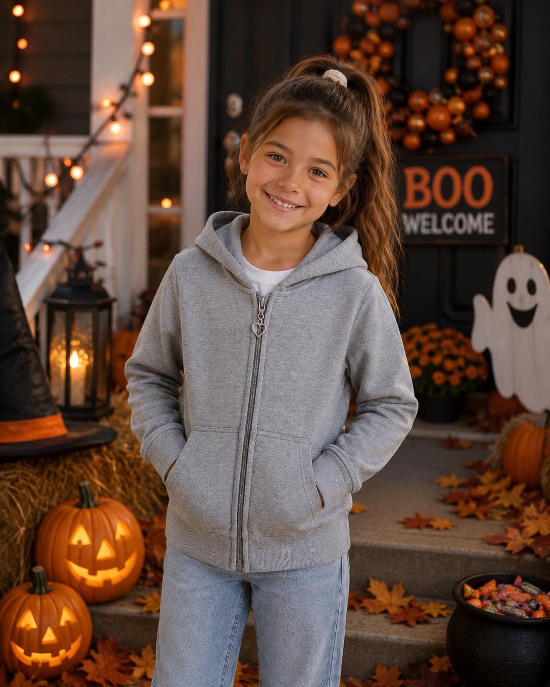 Too Cute to Spook Kids’ Halloween Zip-Up Hoodie – Gray