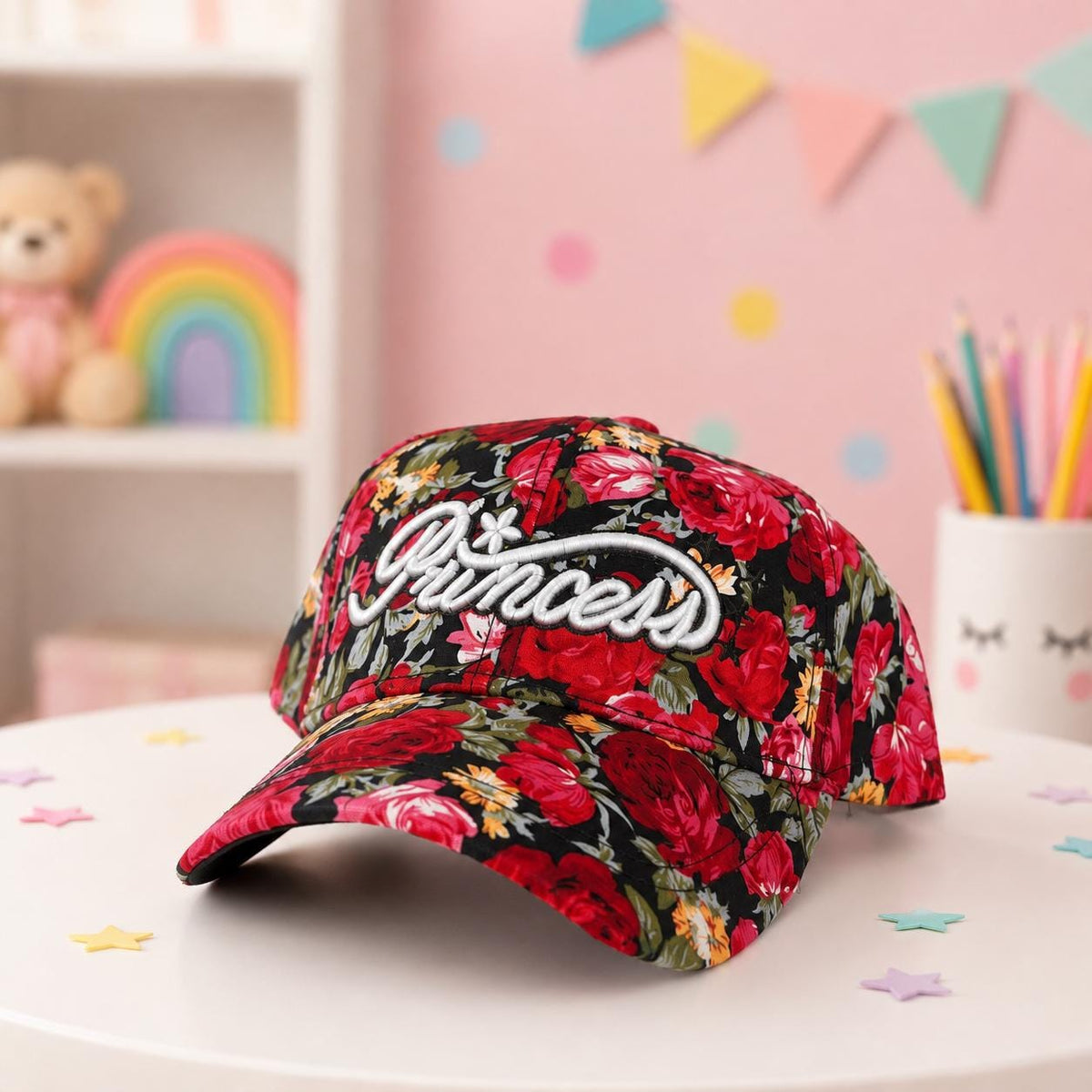 Girls Embroidered Princess Baseball Cap | Adjustable Pink Snapback Toddler Hat