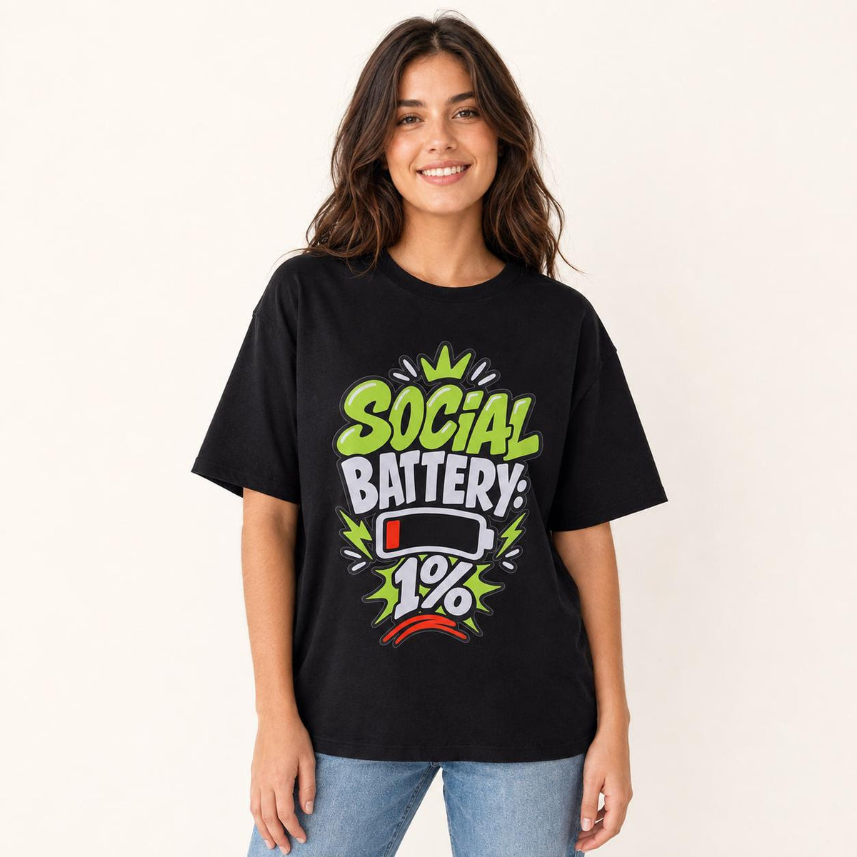 Social Battery 1% T-Shirt, Funny Introvert Graphic Tee, Low Battery Unisex Shirt