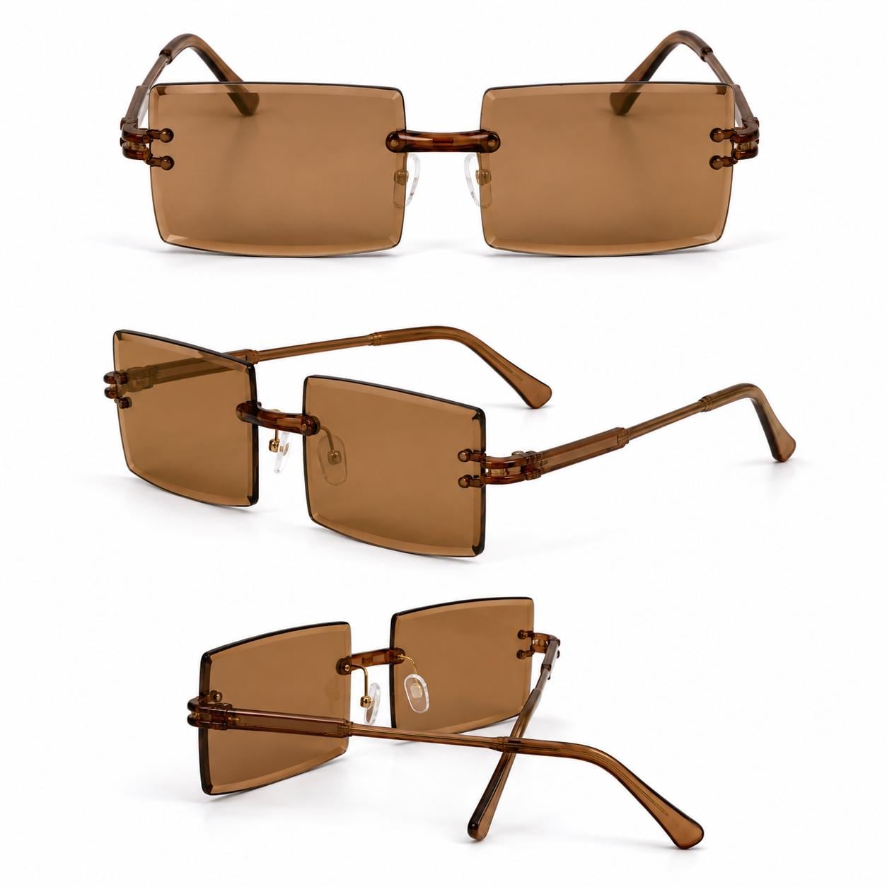 Retro Rimless Rectangle Sunglasses | Y2K Frameless Shades | Lightweight UV400 Eyewear