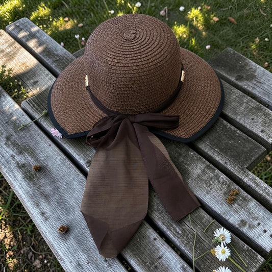 Wide Brim Straw Sun Hat – Floppy Raffia Beach Hat with Bow