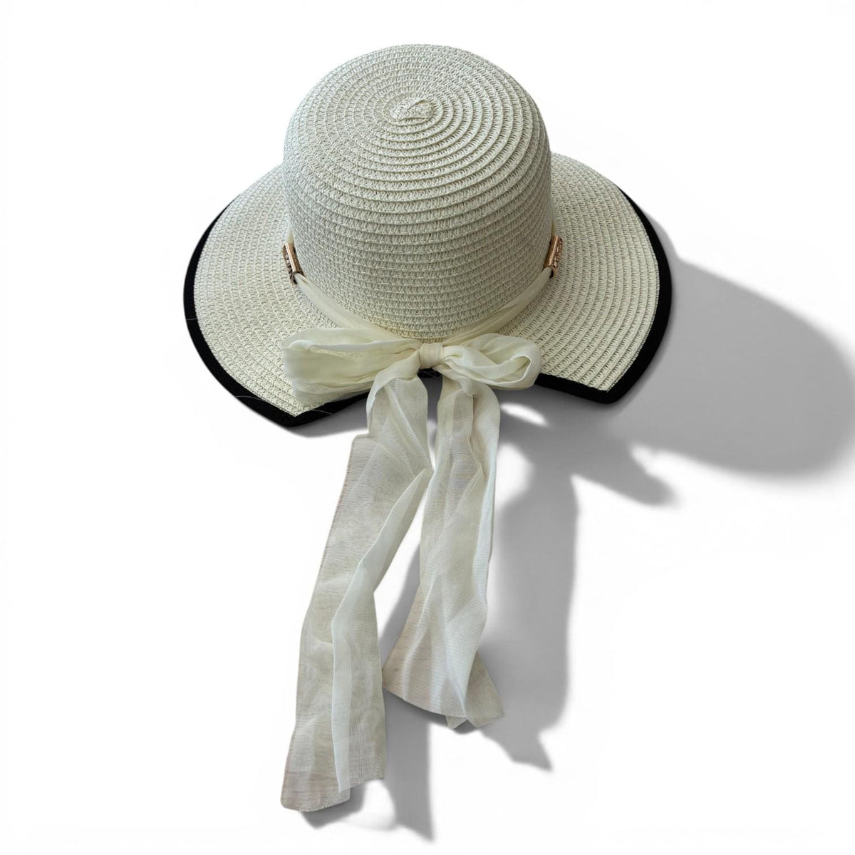 Wide Brim Straw Sun Hat with Decorative Bow – Foldable Raffia Beach Hat