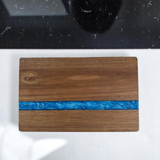 Solid Wood Resin Challah & Serving Board 14”x8.5” – Blue or White Stripe