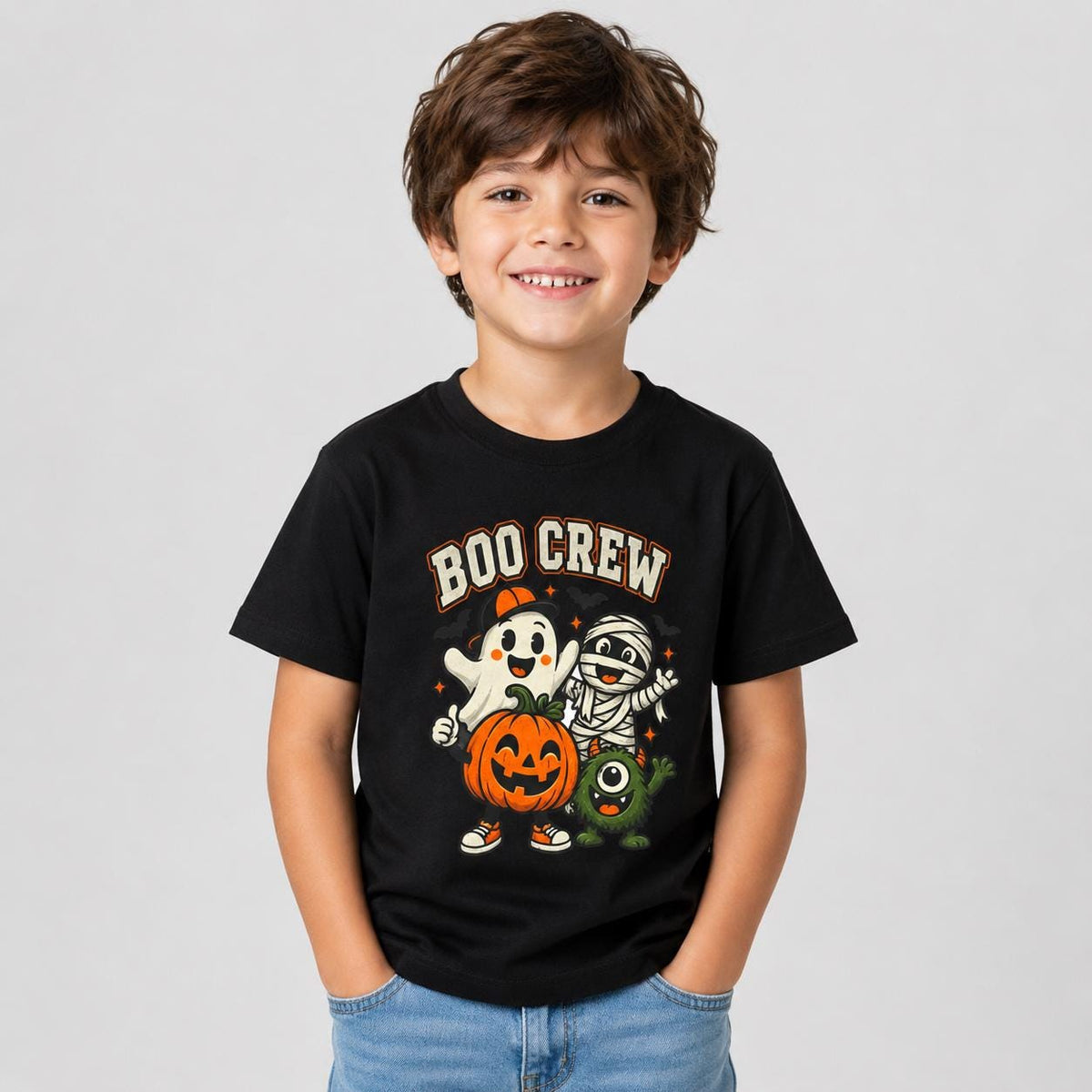 Kids Boo Crew Halloween T-Shirt – Cute Pink Ghost, Mummy & Pumpkin Tee