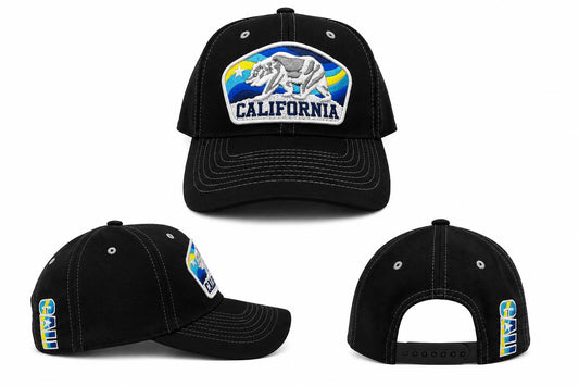 California Bear Embroidered Snapback Hat | Black Adjustable Baseball Cap | CALI Side Embroidery | Unisex