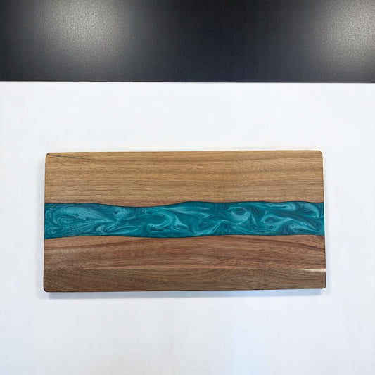 Solid Wood Resin Challah & Serving Board 18 x 9” Turquoise Stripe