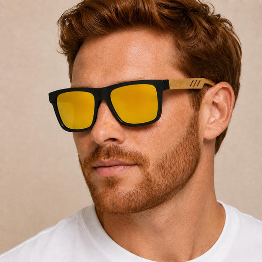 Unisex Square Bamboo Sunglasses – Wooden Arm Fashion Shades for Men and Women