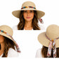 Women's Wide Brim Straw Sun Hat with Chain Band & Floral Scarf Tie