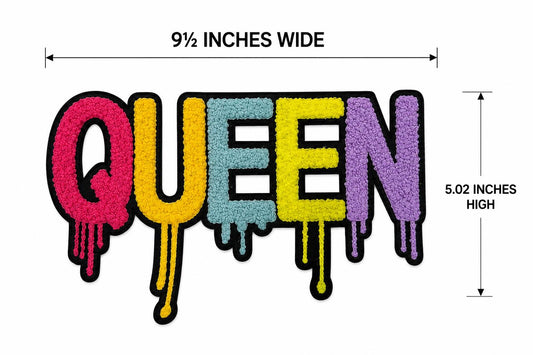 Large QUEEN Chenille Graffiti Patch – 9.5" Dripping Letter Iron-On Applique